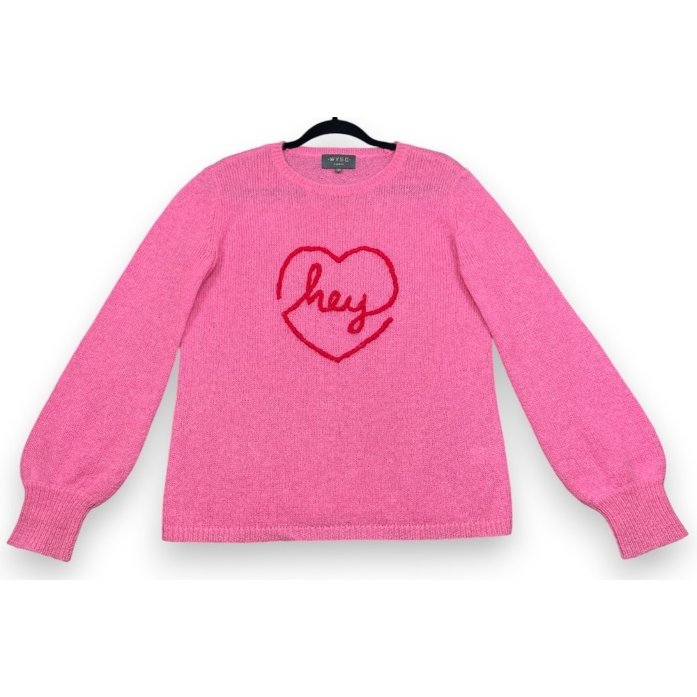 WYSE London Mohair Merino Wool Heart Sweater Pink Medium Large